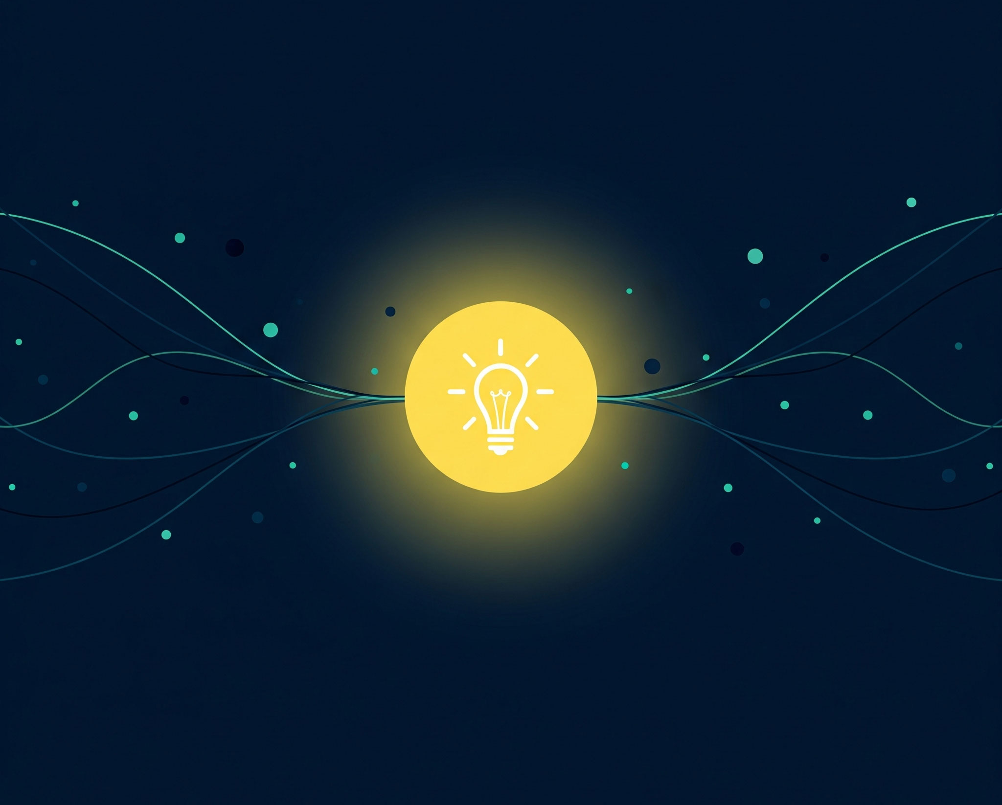 A minimalist abstract image of a glowing lightbulb in a circle, symbolizing insight, with elegant data lines flowing towards it on a dark background.
